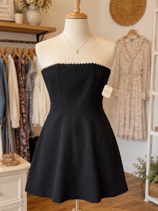 Altar'd State Dresses & Skirts - NWT Altar'd State Black Strapless Mini Dress Pearl Trim Fit and Flare Cocktail